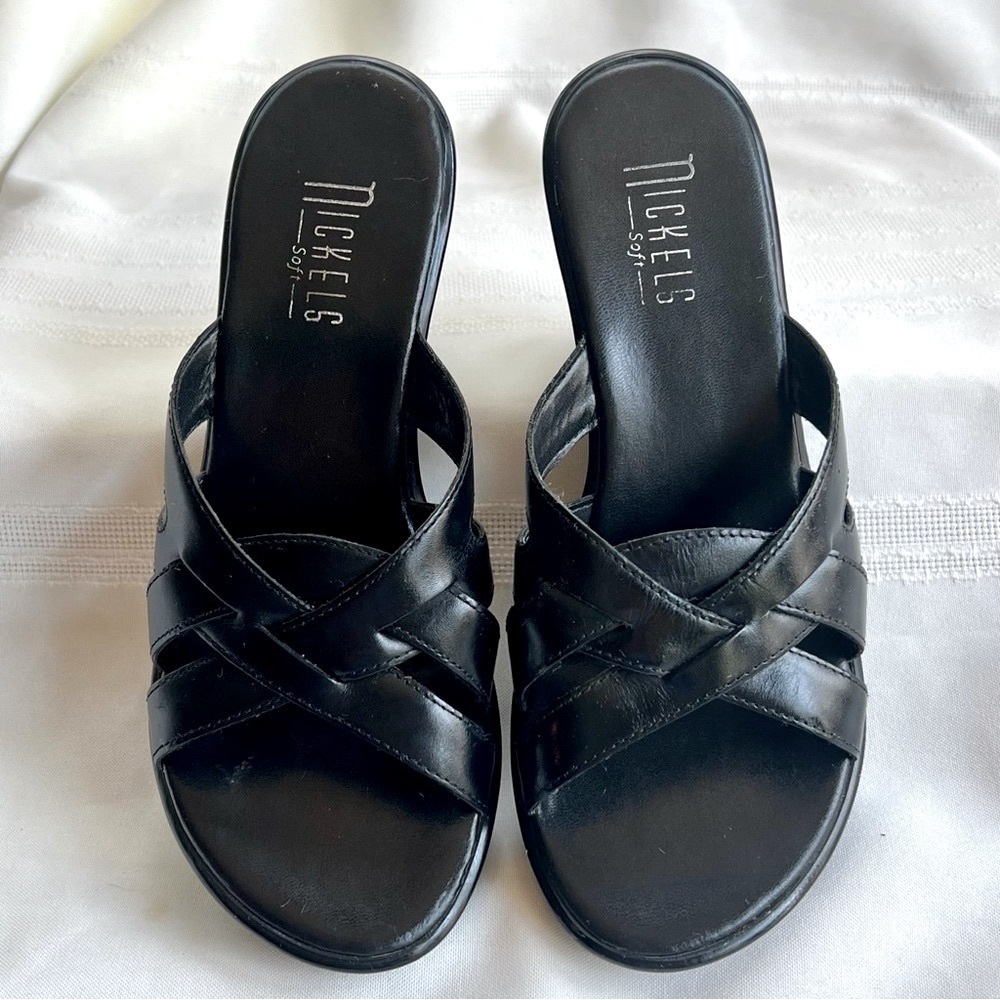 Nickels Soft Women's Templete Black Lthr Heeled Sandal Sz 6 EUC Made in Brazil - Picture 9 of 11